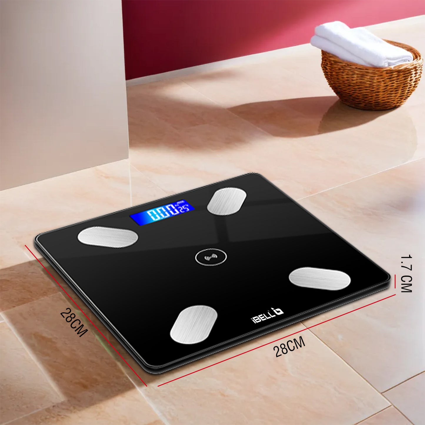 iBELL BS260BT Smart Weight Machine for Body weight, Weighing Scale with Bluetooth, Tempered Glass, LCD Display (Black)
