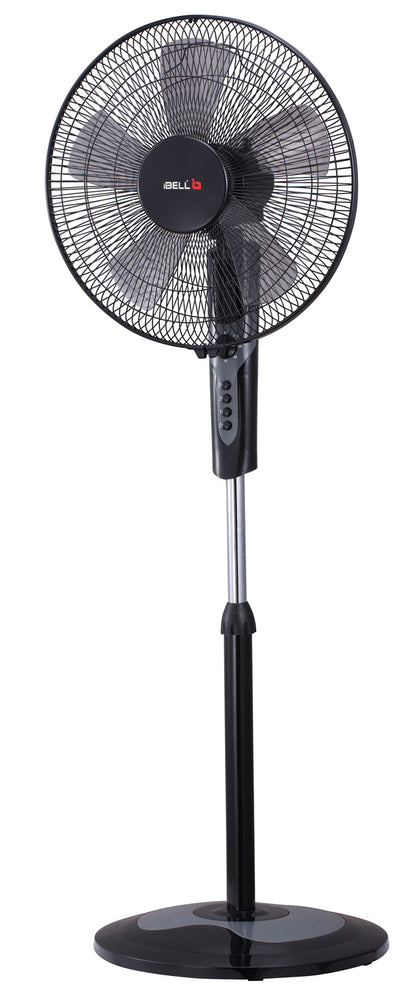 IBELL CHROME10 Pedestal Fan with 2hr Timer, 5 Leaf, High-Speed Motor, Height Adjustable, Portable (Black), 406.4 mm