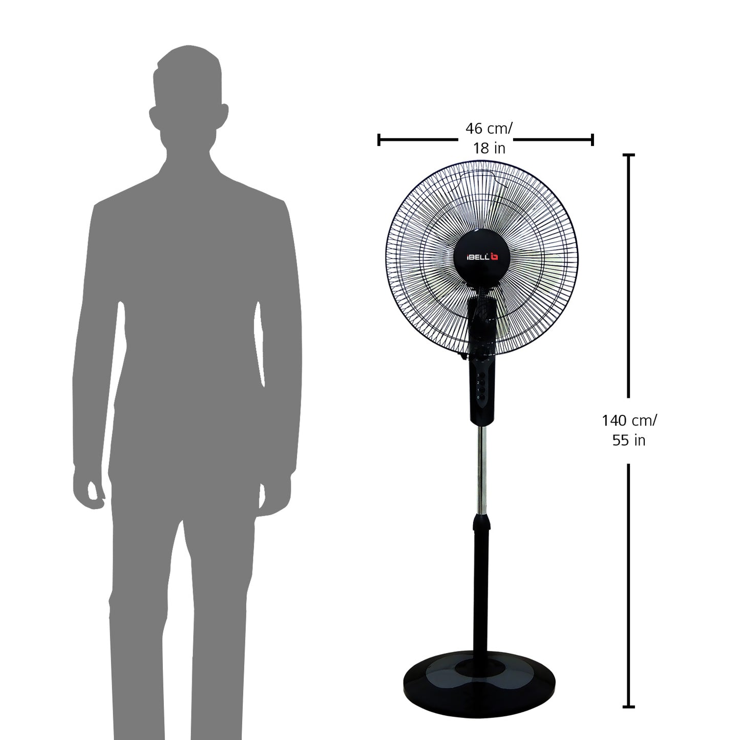 IBELL CHROME10 5 Leaf Pedestal Fan with Timer. High Speed motor - Black