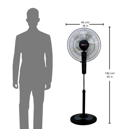 IBELL CHROME10 Pedestal Fan with 2hr Timer, 5 Leaf, High-Speed Motor, Height Adjustable, Portable (Black), 406.4 mm