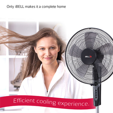 IBELL CHROME10 Pedestal Fan with 2hr Timer, 5 Leaf, High-Speed Motor, Height Adjustable, Portable (Black), 406.4 mm
