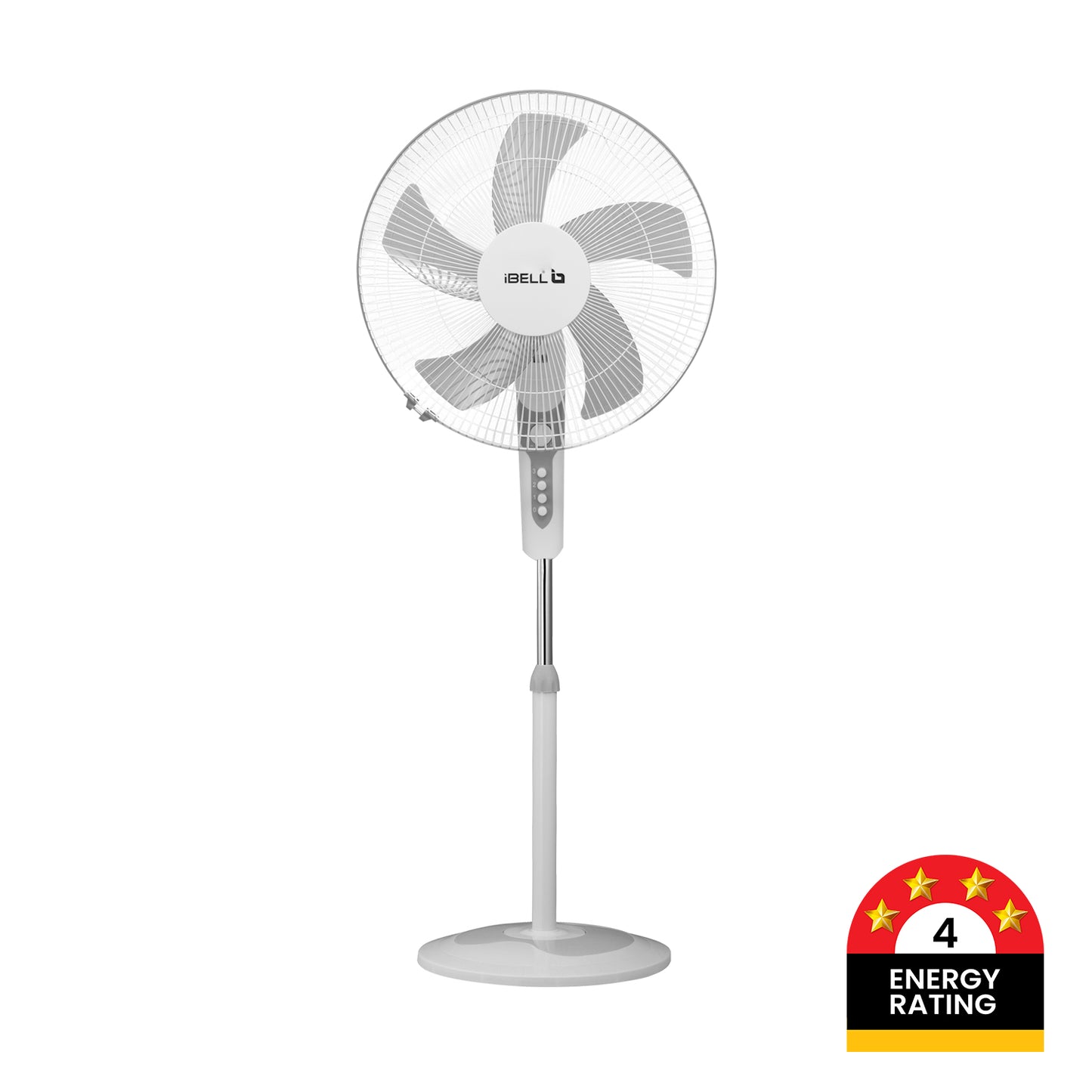 IBELL CHROME10 Pedestal Fan with Timer, 5 Leaf, 406mm, High Speed Motor (White)