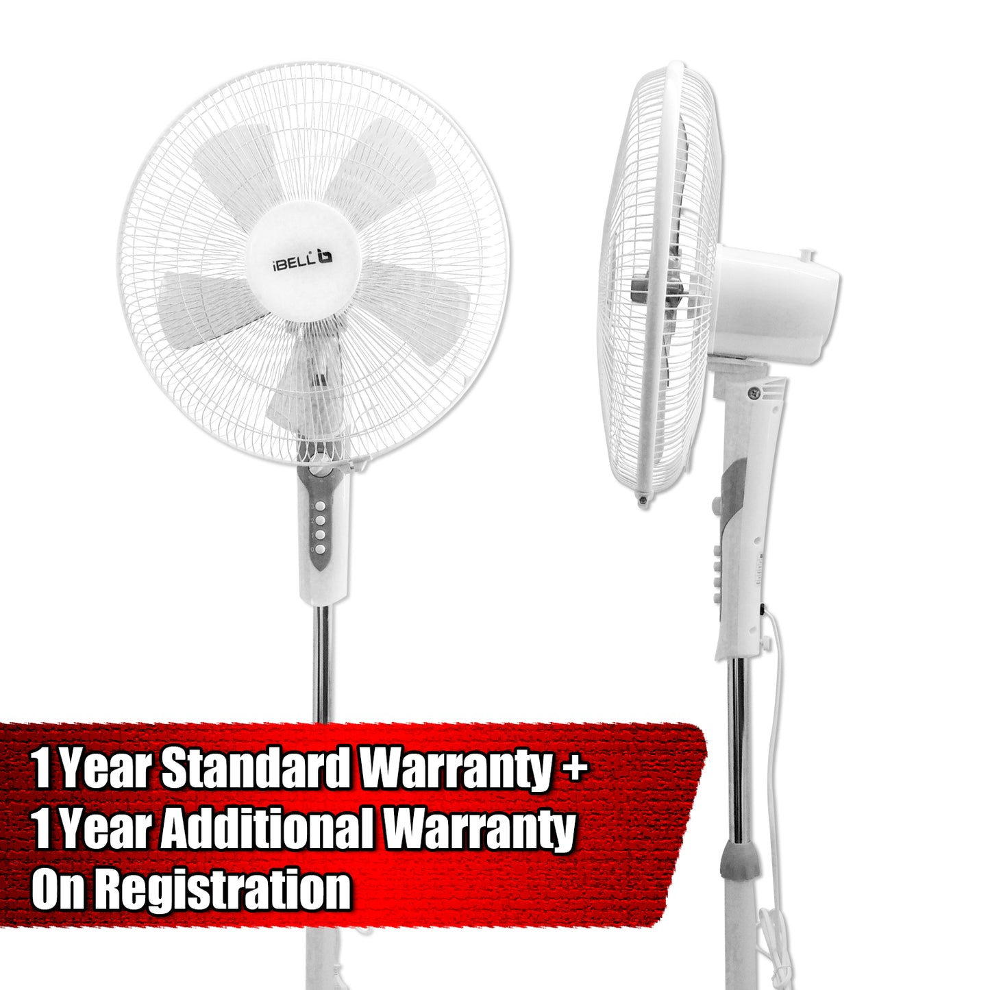 IBELL CHROME10 Pedestal Fan with Timer, 5 Leaf, 406mm, High Speed Motor (White)