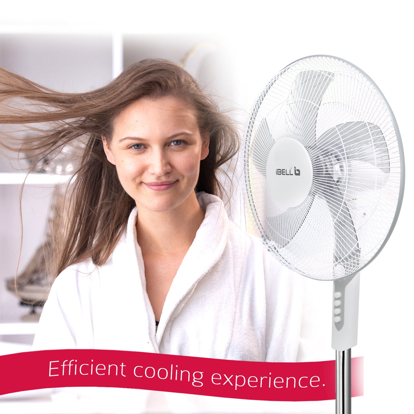 IBELL CHROME10 Pedestal Fan with Timer, 5 Leaf, 406mm, High Speed Motor (White)