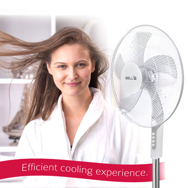 IBELL CHROME10 Pedestal Fan with Timer, 5 Leaf, 406mm, High Speed Motor (White)