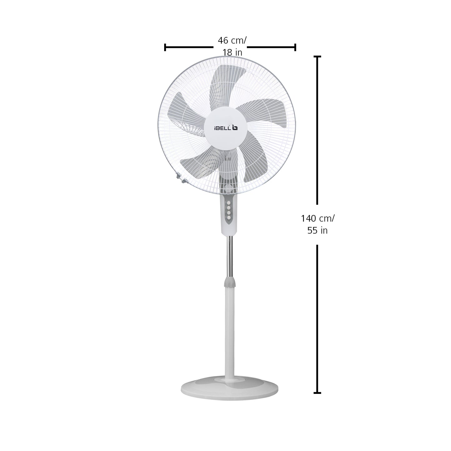 IBELL CHROME10 Pedestal Fan with Timer, 5 Leaf, 406mm, High Speed Motor (White)