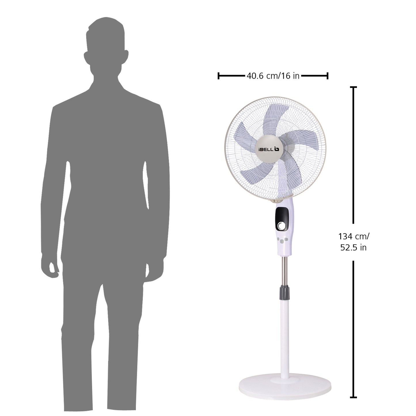 IBELL CLASSYP16SB WHITE Pedestal Fan with Remote, 400mm, 5 Leaf, 55W, LED Display, 100% Copper Motor