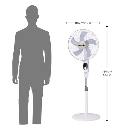 IBELL CLASSYP16SB WHITE Pedestal Fan with Remote, 400mm, 5 Leaf, 55W, LED Display, 100% Copper Motor