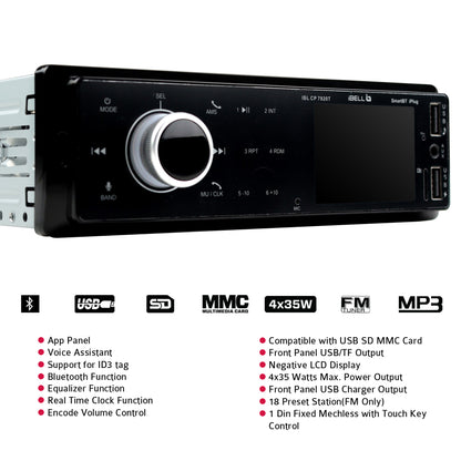 IBELL CP7920T Car Audio System, Bluetooth, Dual USB, AUX, SD Card, FM Radio, 140W Car Audio Player, LCD Display,1 DIN Music System, Voice Assistant (Black)