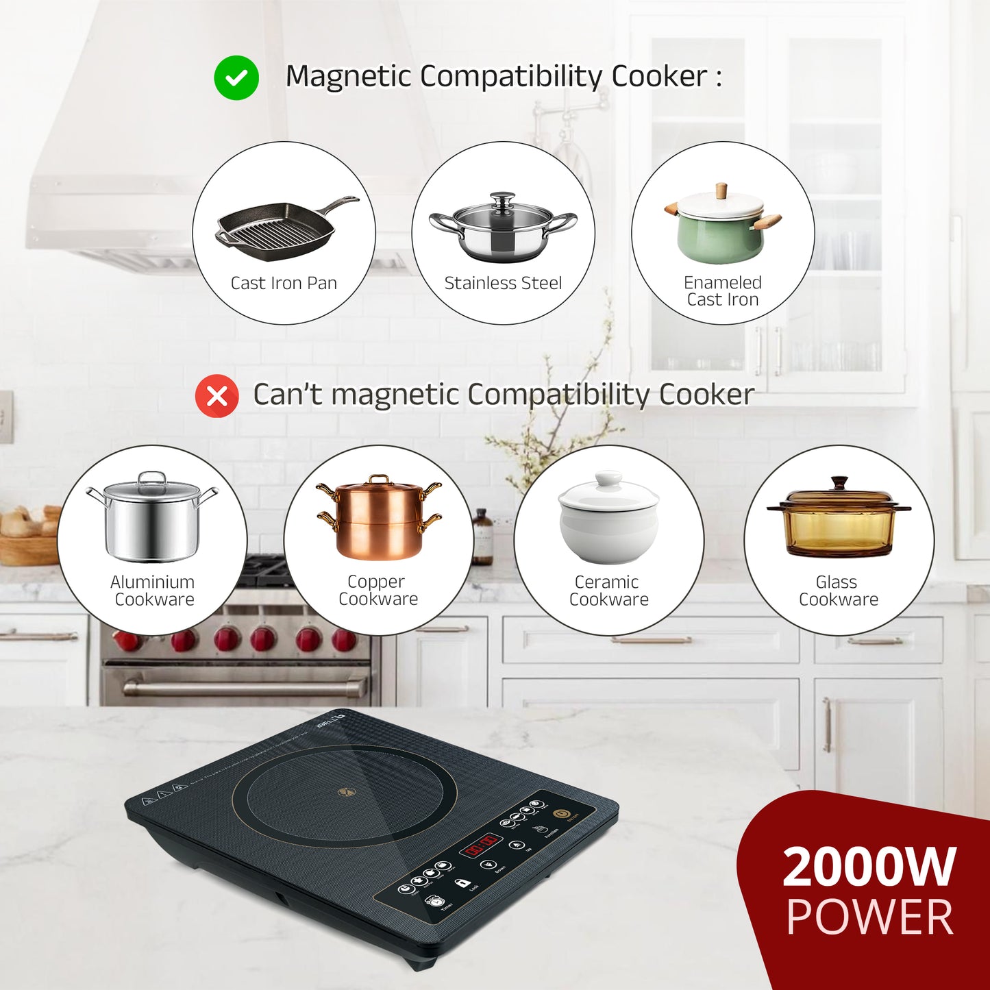 iBELL IBL CROWN 11 Induction Cooktop, 2000W, Full Touch Control,6 preset menu, Auto Shut Off and over Heat Protection,2 year warranty(Black)