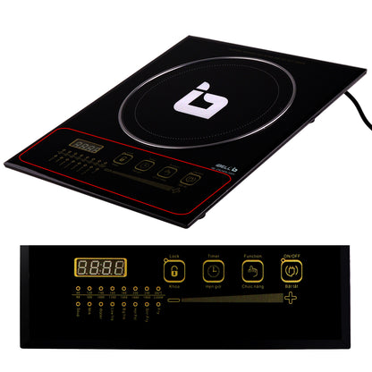 IBELL CROWN200Y Induction Cooktop 2200 Watt, Auto Shut Off, 2 Year Warranty, Crystal Glass Top, Touch Buttons, 8 Cooking Modes, Over Heat Protection, Big Size (Black)
