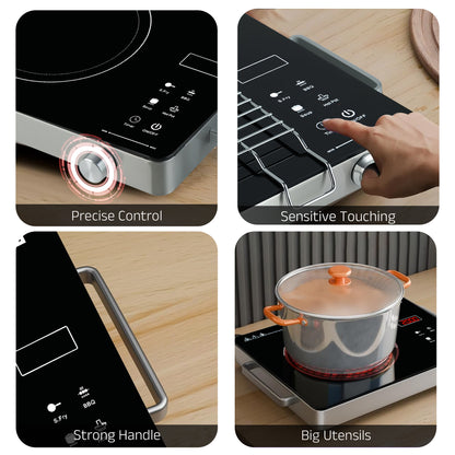 iBELL IBL CROWN 22 Infrared Induction Cooktop – 2000W, Temperature Control, Touch Panel, High Energy Efficient, Strong Handle, Compatible with all Cookwares (Black)