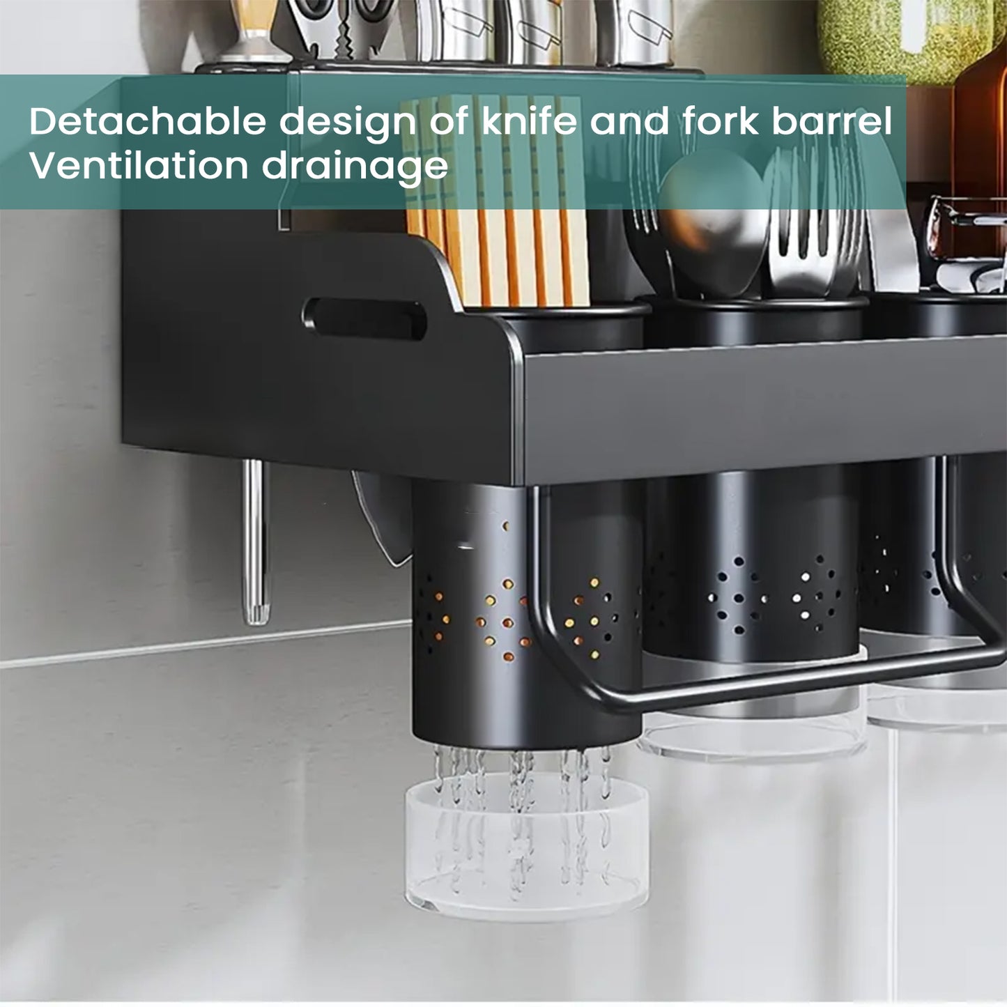 iBELL Multifunctional Wall-Mounted Kitchen Storage Organizer Rack with Spice Shelf, Utensil Hooks & Holder - (IBLDH280)