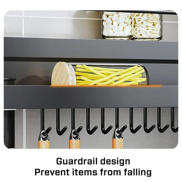 iBELL Multifunctional Wall-Mounted Kitchen Storage Organizer Rack with Spice Shelf, Utensil Hooks & Holder - (IBLDH280)