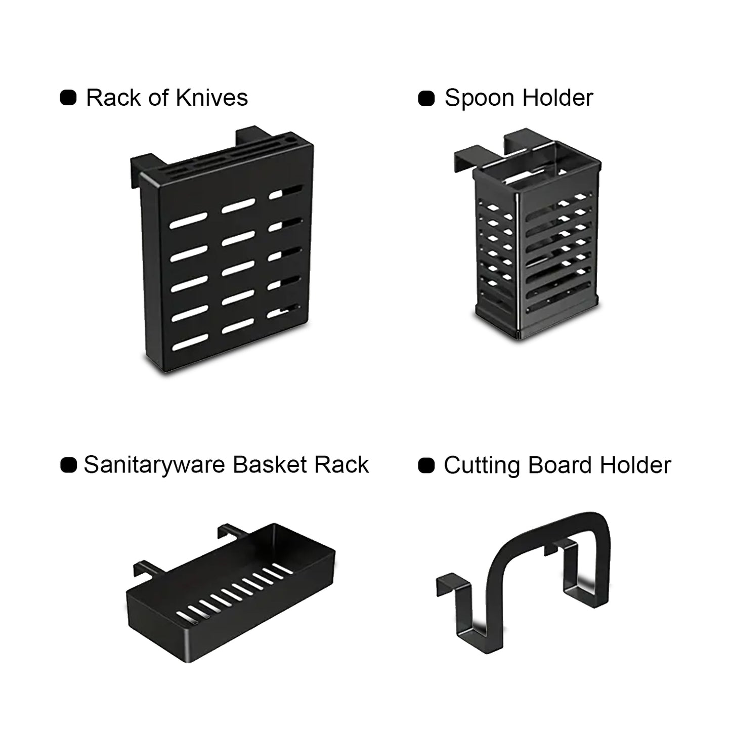 IBELL DR193SM Dish Rack for Kitchen, Adjustable Length Bartan Stand for Drying, Carbon Steel, Kitchen Organizer/Drainer Shelf/Knife Rack/Cutting Board & Sponge Basket/Utensils Storage (Black)