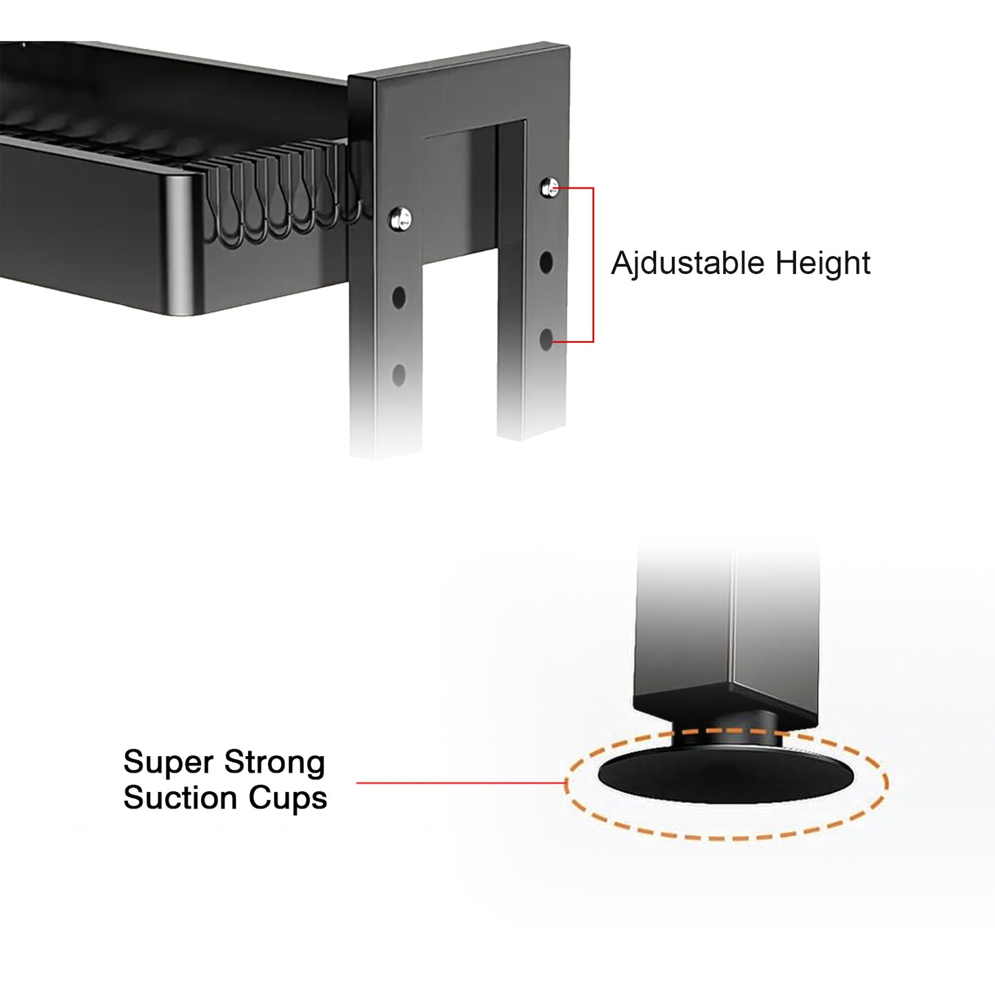 IBELL DR193SM Dish Rack for Kitchen, Adjustable Length Bartan Stand for Drying, Carbon Steel, Kitchen Organizer/Drainer Shelf/Knife Rack/Cutting Board & Sponge Basket/Utensils Storage (Black)