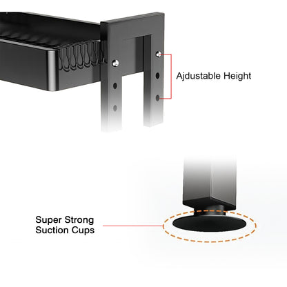 IBELL DR193SM Dish Rack for Kitchen, Adjustable Length Bartan Stand for Drying, Carbon Steel, Kitchen Organizer/Drainer Shelf/Knife Rack/Cutting Board & Sponge Basket/Utensils Storage (Black)