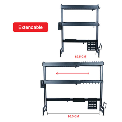 IBELL DR293SM Length Adjustable Dish Drying Rack for Kitchen, 2 Layer, Over The Sink Bartan Stand, Carbon Steel (Black)