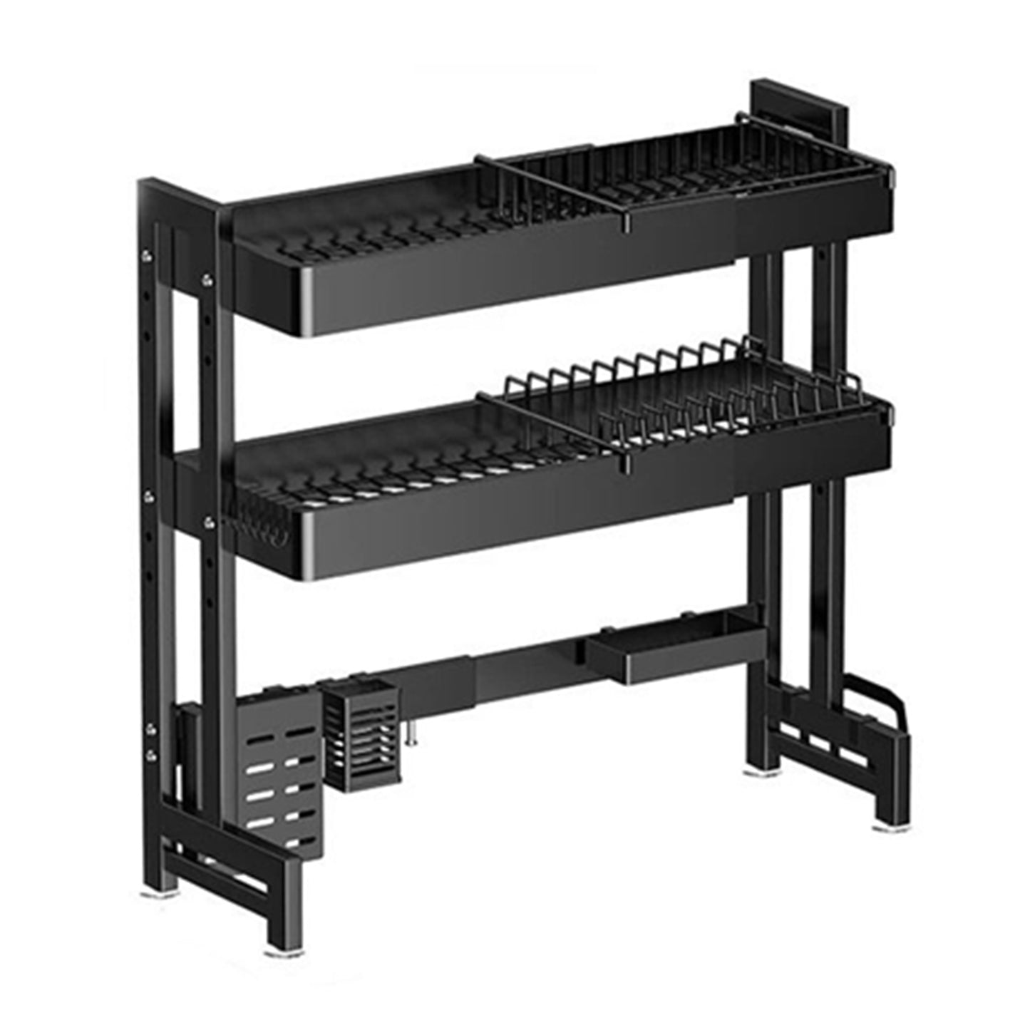 IBELL DR293SM Length Adjustable Dish Drying Rack for Kitchen, 2 Layer, Over The Sink Bartan Stand, Carbon Steel (Black)