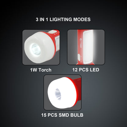 IBELL El8428Sl 2-in-1 Emergency Light, High Lumen Rechargeable with Flashlight/Torch, 15W Led Hand Lamp, 3 Light Modes (Red)