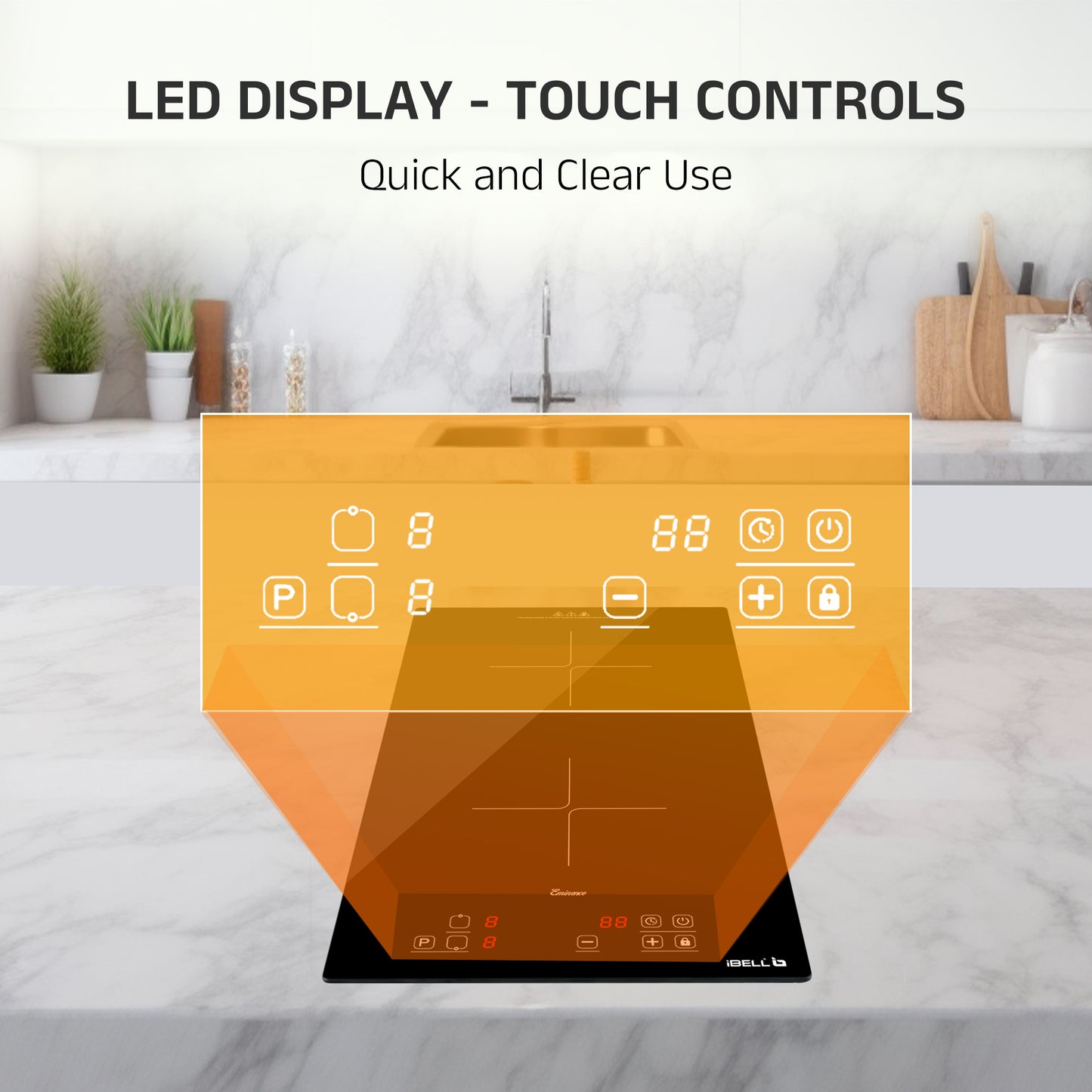 IBELL EMINENCE02 Induction Hob, Electric, 3500W, with 2 Heating Zones, Toughen Glass and Touch Controls (Black)