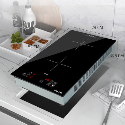 IBELL EMINENCE02 Induction Hob, Electric, 3500W, with 2 Heating Zones, Toughen Glass and Touch Controls (Black)