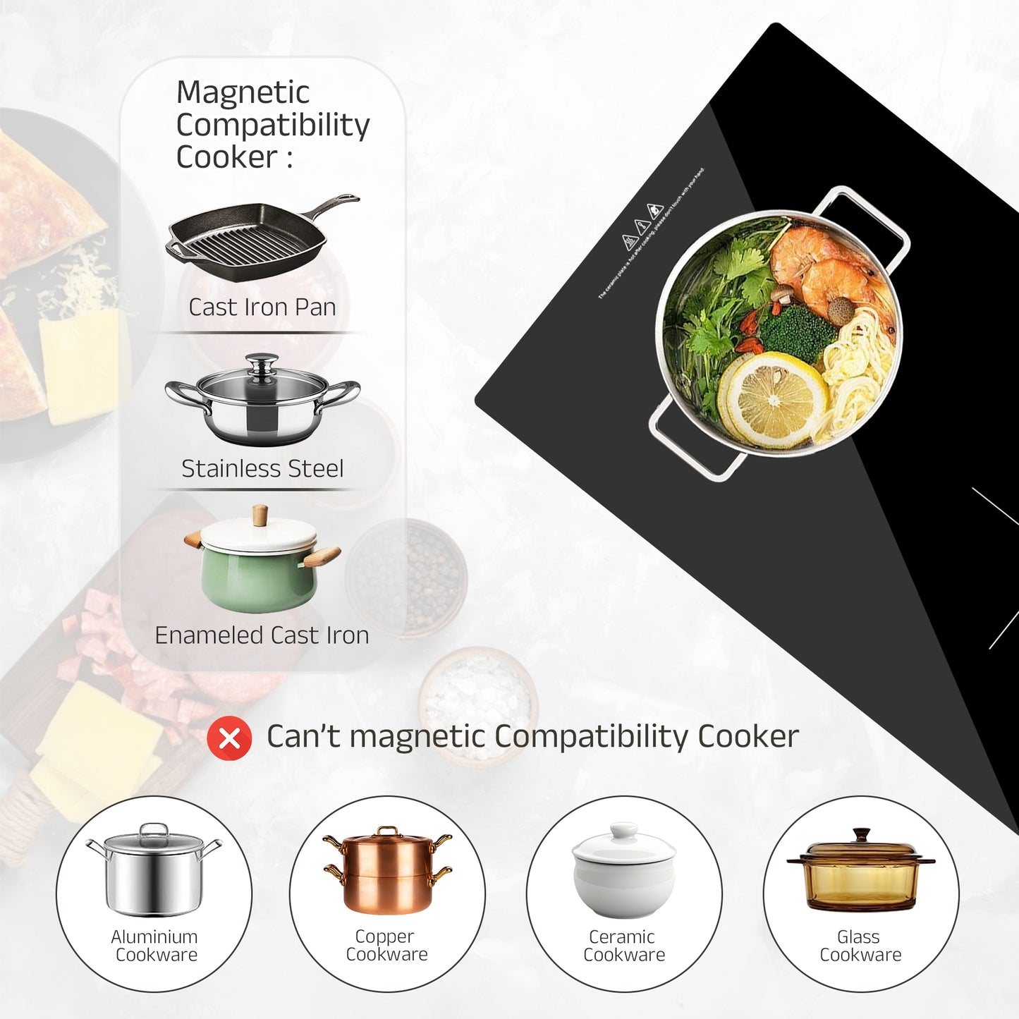 IBELL EMINENCE02 Induction Hob, Electric, 3500W, with 2 Heating Zones, Toughen Glass and Touch Controls (Black)