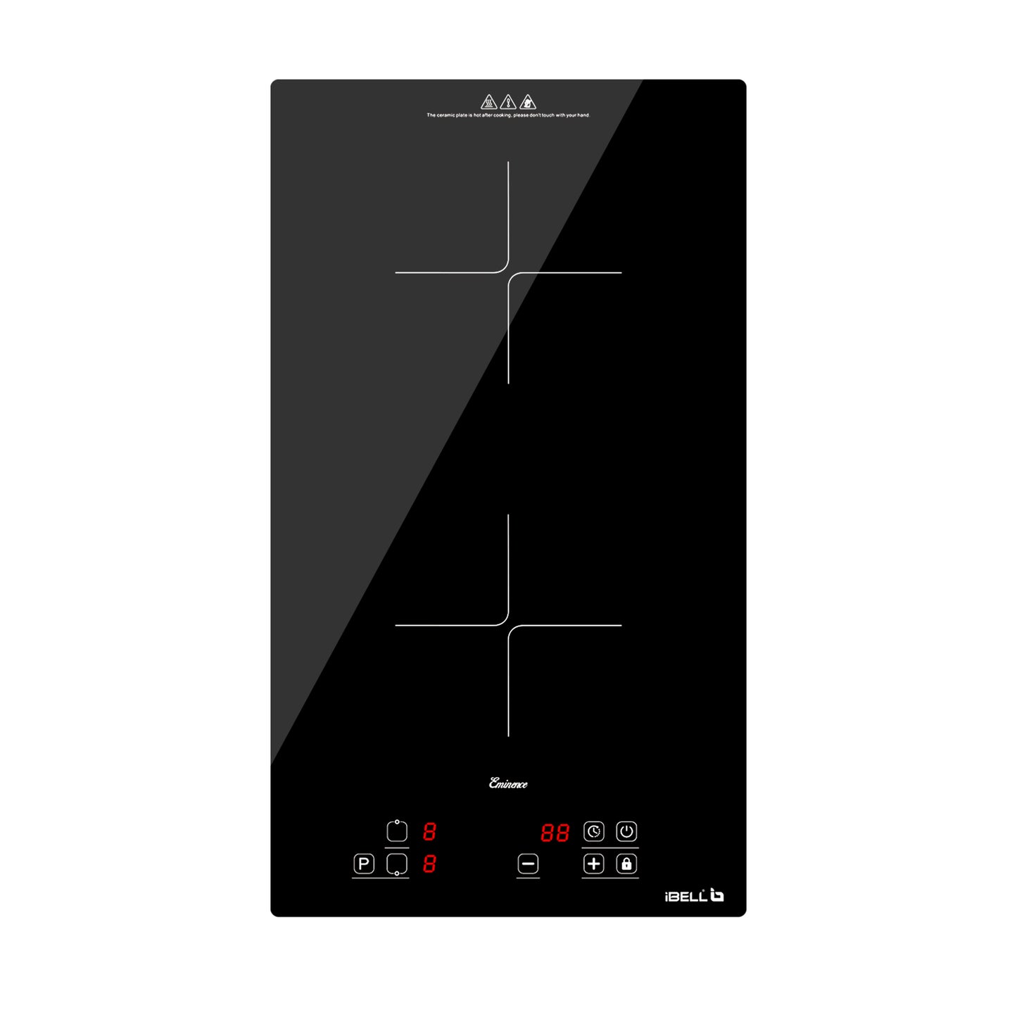 IBELL EMINENCE02 Induction Hob, Electric, 3500W, with 2 Heating Zones, Toughen Glass and Touch Controls (Black)