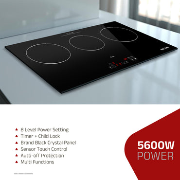iBELL EMINENCE03 Induction Hob, Electric, 5600W, with 8 Level Power Setting, Auto -Off Protection, Toughened Glass and Touch Controls (Black)
