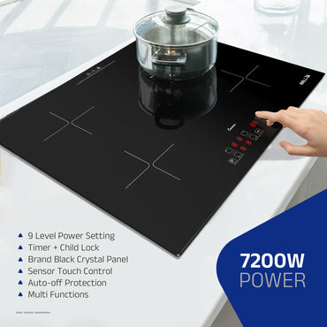 iBELL EMINENCE04, 7200W, Induction Hob – High-Performance Electric Cooktop with Boost Mode, 9 Adjustable Power Levels, Touch Panel, and Toughened Glass Surface.