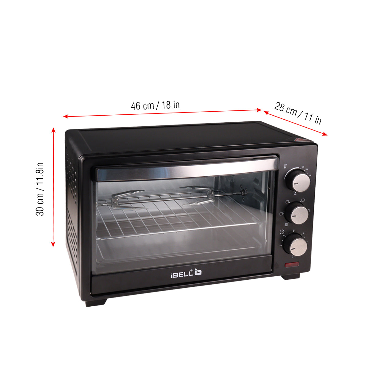 iBELL IBLEO25LG  25 Liters Electric Oven Toaster Grill Otg With Rotisserie, Black, 1600 Watts