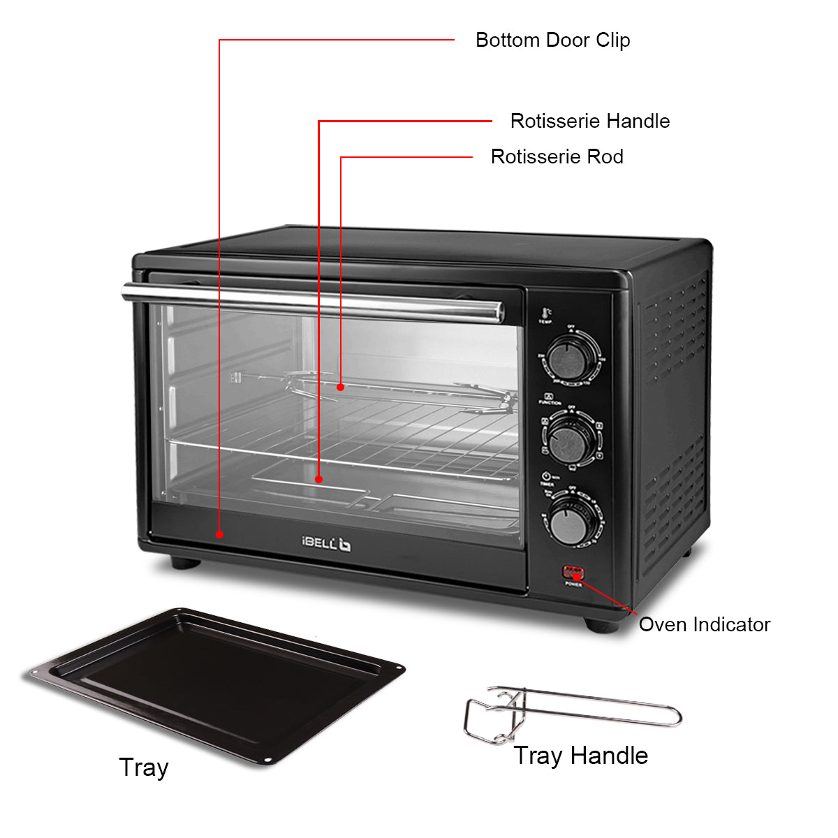 IBELL EO40LGDLX Electric Oven Toaster Grill OTG with Convection & Motorized Rotisserie, 1800 Watt, Multiple heating options, Illuminated Chamber (Black, 40 L)