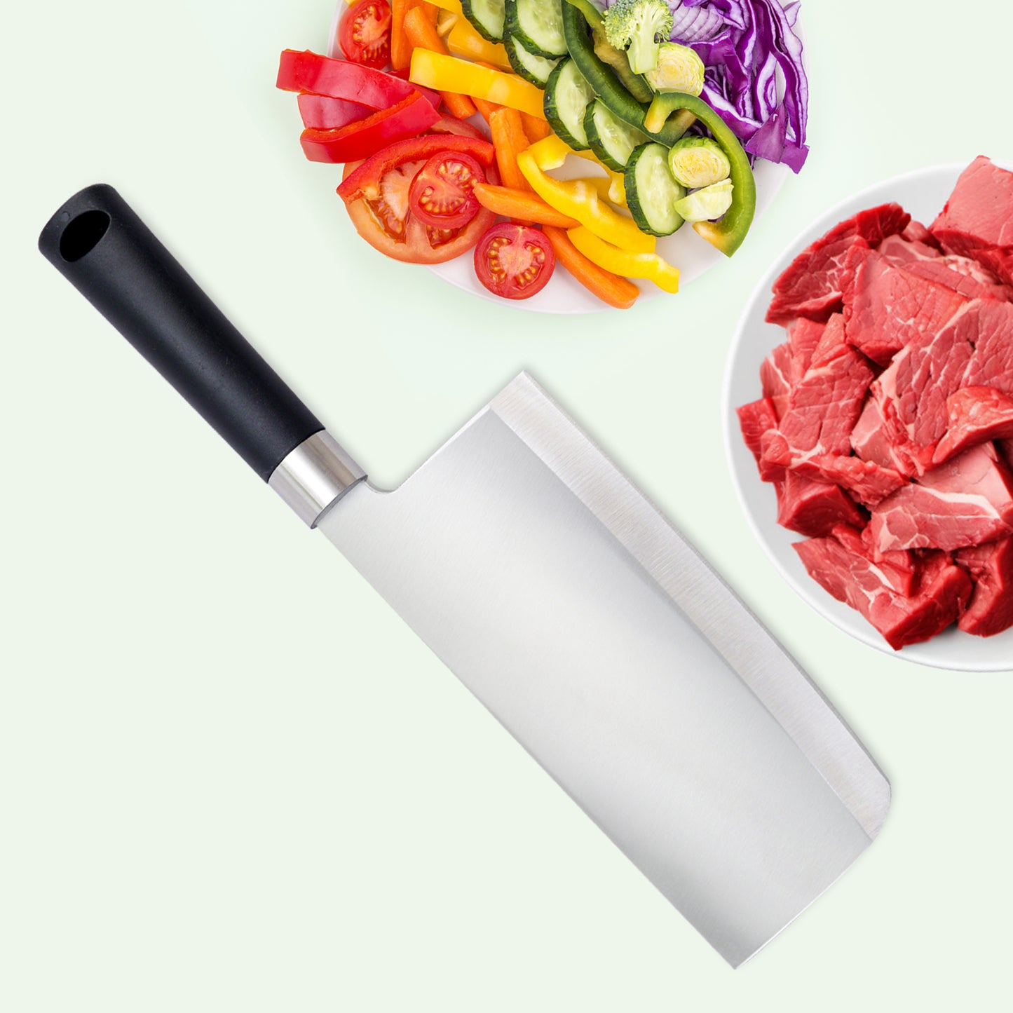 IBELL FA01 Premium Kitchen Knife/Cleaver, Big Size, Stainless Steel, for Cutting Fruits, Vegetables and Meat (Black)