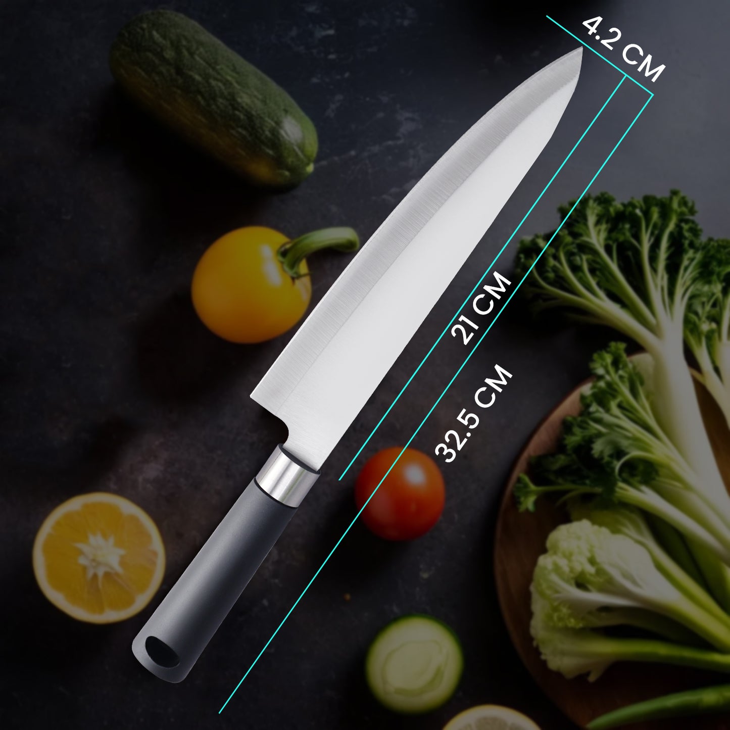 IBELL FA03 Premium Kitchen Knife, Sharp Stainless Steel, Cutting Fruits, Vegetables and Meat (Black)