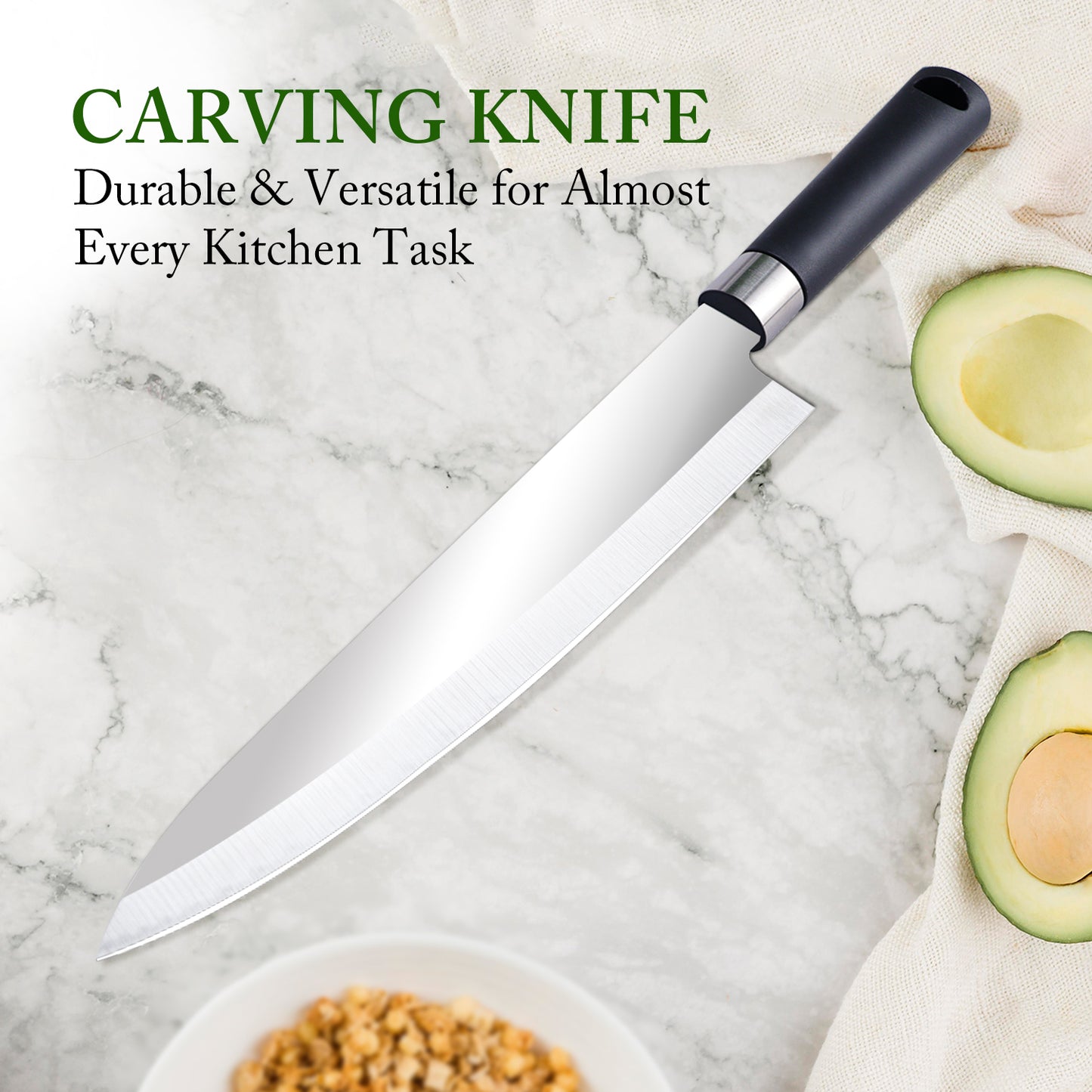 IBELL FA06 Kitchen Knife, Stainless Steel Perfect for Slicing Fruits, Vegetables, and Meat (Black)