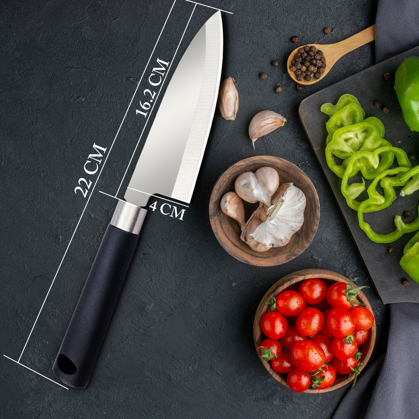 IBELL FA20 Premium Kitchen Knife, Stainless Steel, for Cutting Fruits, Vegetables and Meat (Black)