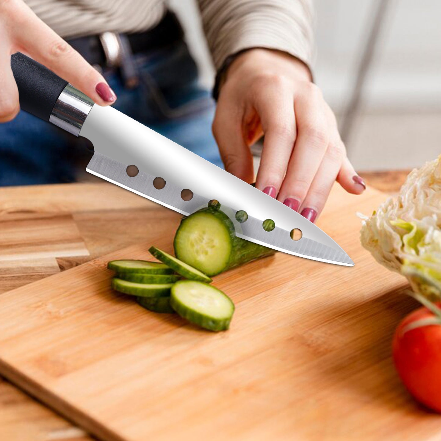 IBELL FA21 Knife for Kitchen Use, Premium Stainless Steel Blade, Cuts Meat, Vegetables and Fruits, Ergonomic Handle (Black)