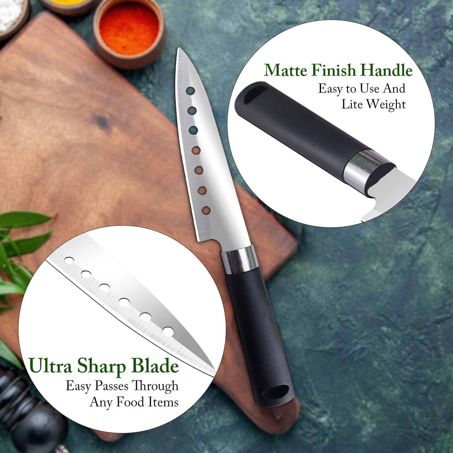 IBELL FA21 Knife for Kitchen Use, Premium Stainless Steel Blade, Cuts Meat, Vegetables and Fruits, Ergonomic Handle (Black)