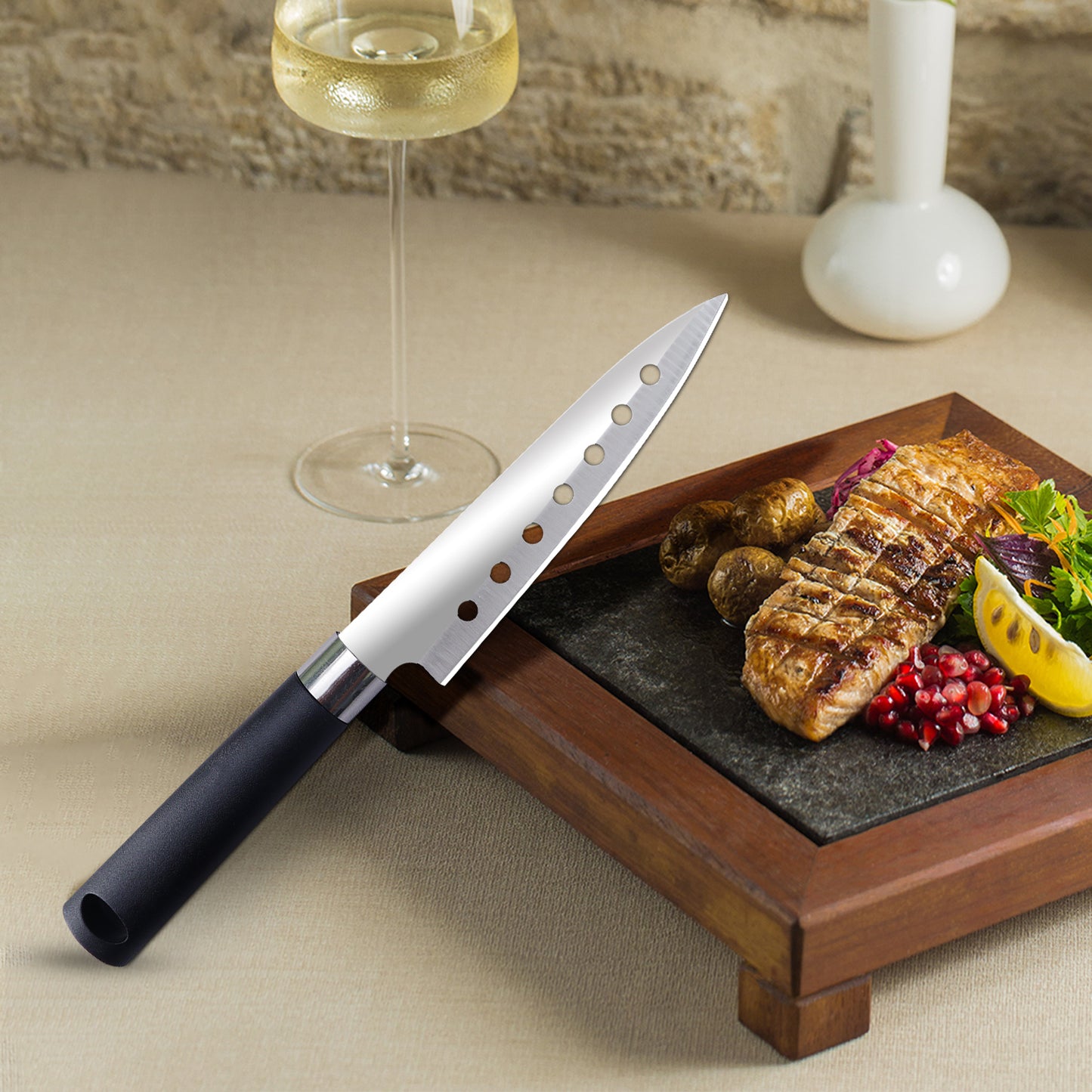 IBELL FA21 Knife for Kitchen Use, Premium Stainless Steel Blade, Cuts Meat, Vegetables and Fruits, Ergonomic Handle (Black)