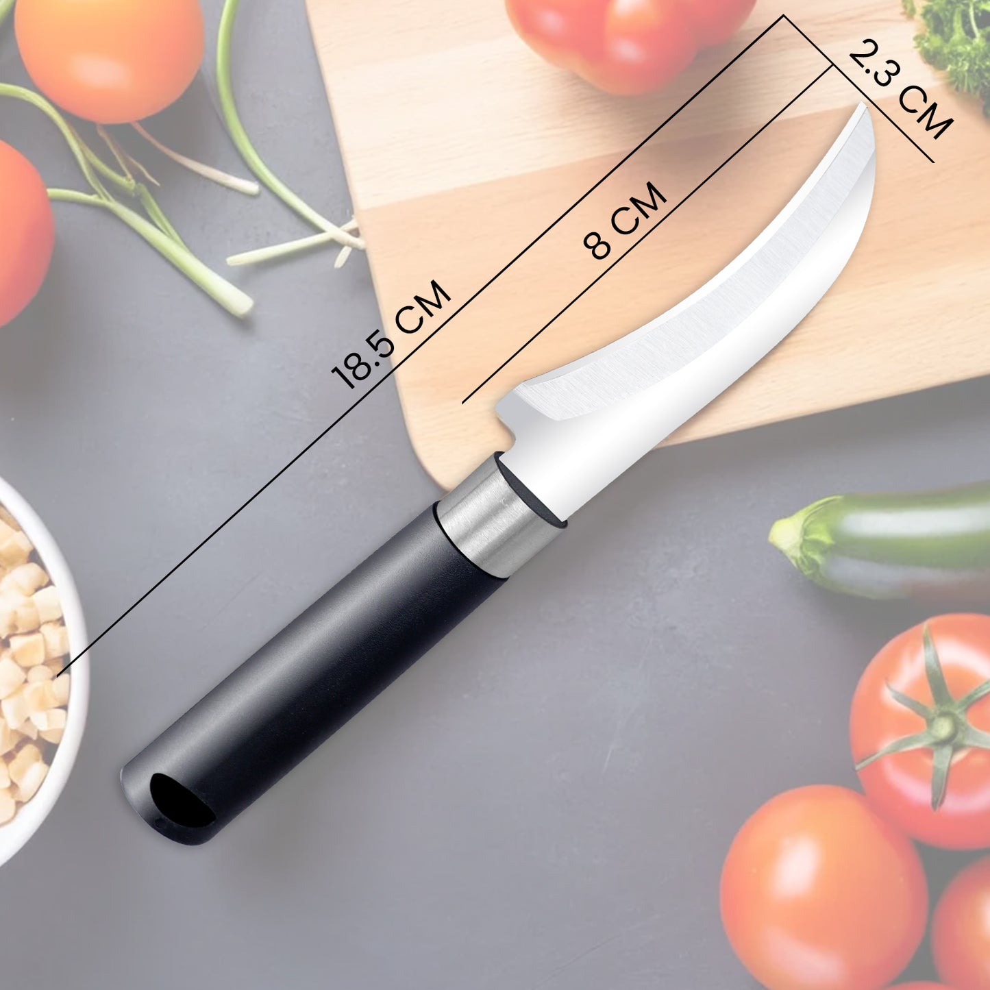 IBELL FA26 Stainless Steel Kitchen Knife, Ultra-Sharp Curved Blade, Comfortable Grip, Knife for Kitchen Use, Ideal for Home,Professional Cooking, Black