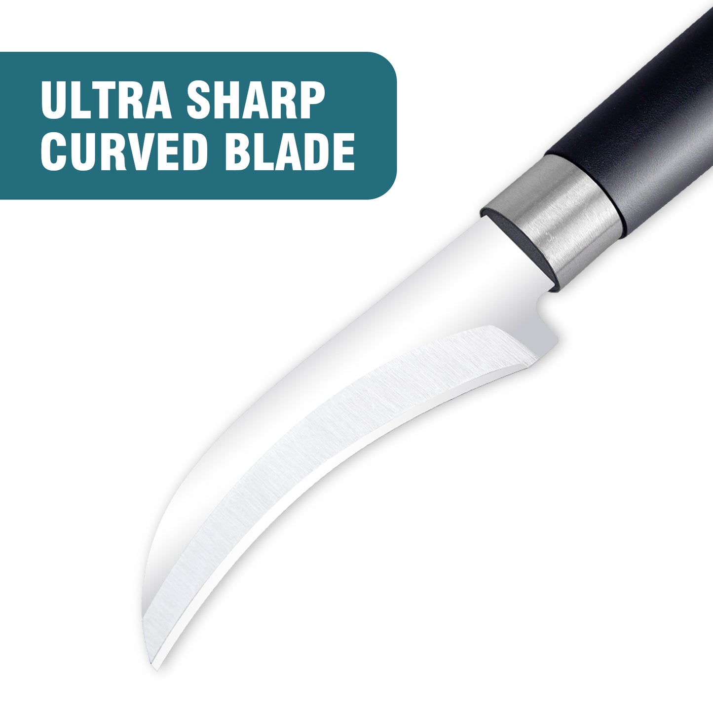 IBELL FA26 Stainless Steel Kitchen Knife, Ultra-Sharp Curved Blade, Comfortable Grip, Knife for Kitchen Use, Ideal for Home,Professional Cooking, Black