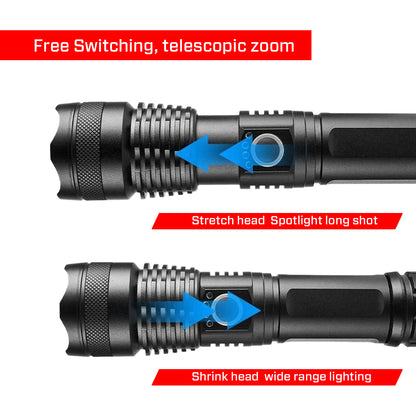 IBELL FL8360S Rechargeable LED Flashlight, Aircraft Aluminum, Telescopic Zoom, Water Resistant, Ultra Long Beam Range with 5 Light Modes (Black)
