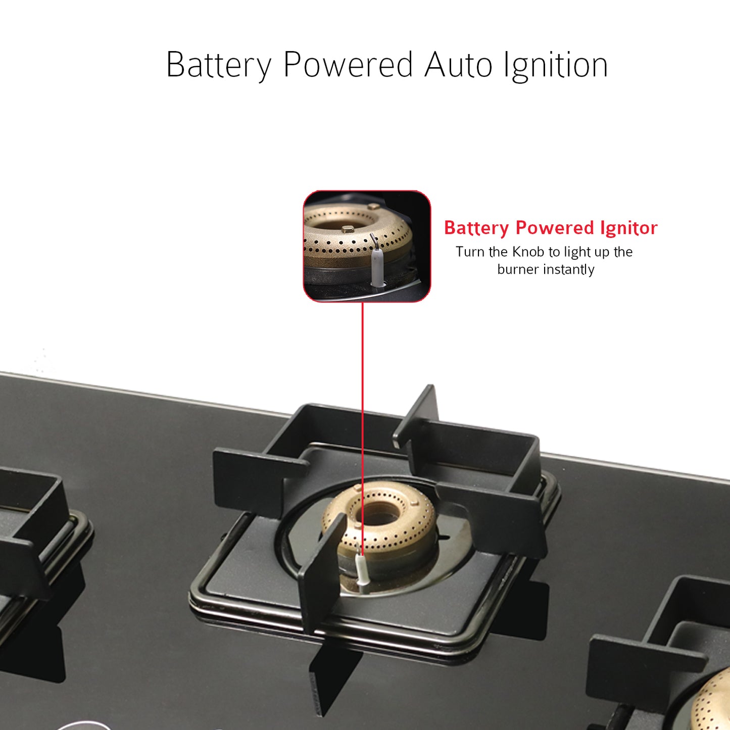 iBELL Flame 3-Burner Gas Hob with Auto Ignition – ISI Certified, Toughened Glass Top, Large Size, Brass Burners (77 x 43 x 8 cm) (Black)