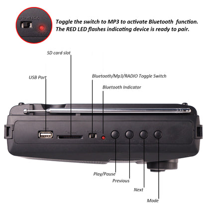 IBL FM180BT Portable 4 Band FM Radio with Bluetooth Speaker, USB/SD Slot, MP3 Player & Dynamic Speaker (Black)