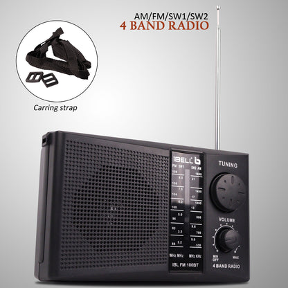 IBL FM180BT Portable 4 Band FM Radio with Bluetooth Speaker, USB/SD Slot, MP3 Player & Dynamic Speaker (Black)
