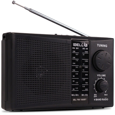 IBL FM180BT Portable 4 Band FM Radio with Bluetooth Speaker, USB/SD Slot, MP3 Player & Dynamic Speaker (Black)