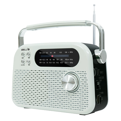 iBELL FM730BT Portable FM Radio with Bluetooth Speaker, USB, SD Slot, MP3 Player & Dynamic Speaker, 3 Band, Rechargeable with C-Type Charging Port (White)