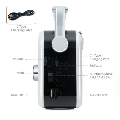 iBELL FM730BT Portable FM Radio with Bluetooth Speaker, USB, SD Slot, MP3 Player & Dynamic Speaker, 3 Band, Rechargeable with C-Type Charging Port (White)