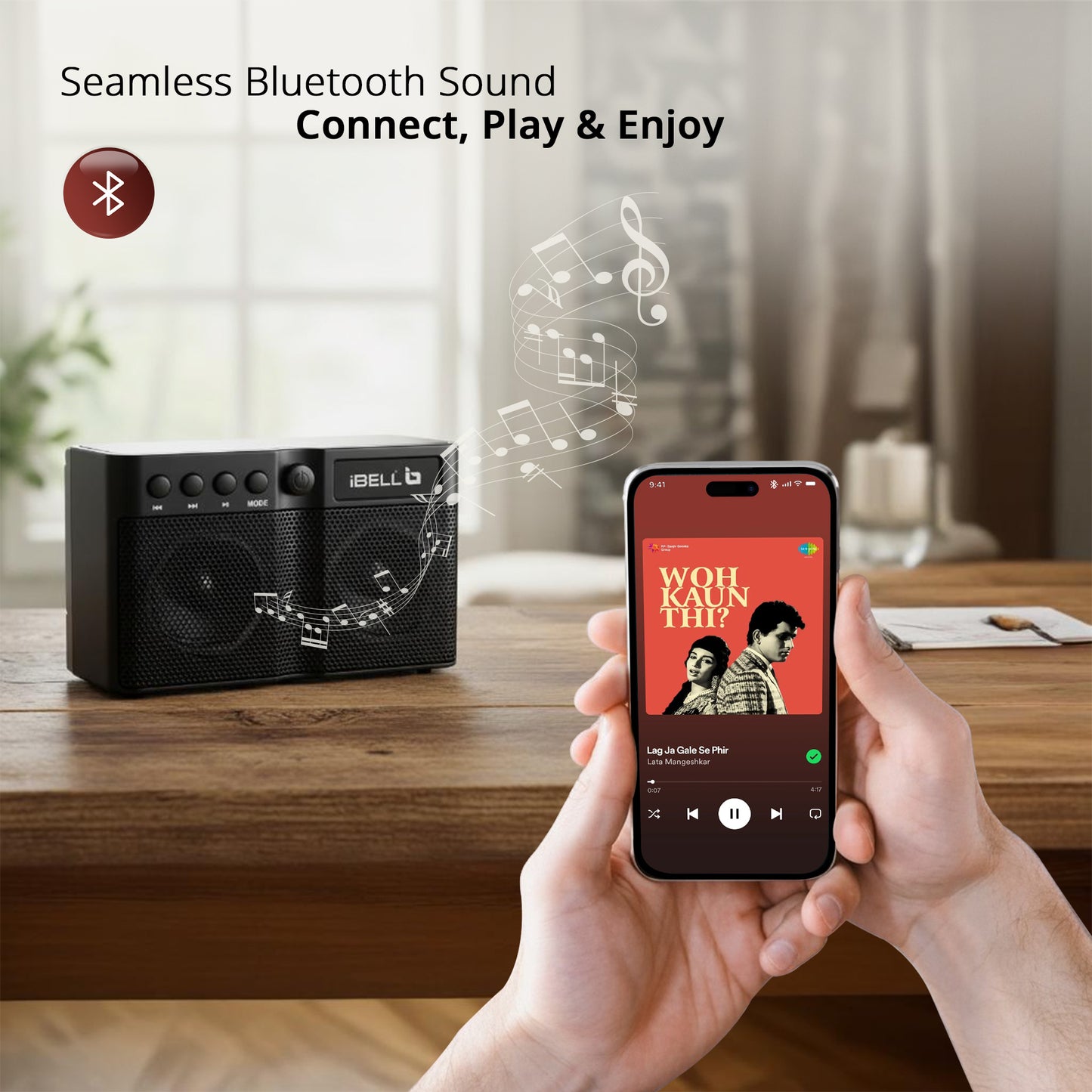 iBELL FM760BT Portable FM Radio with Bluetooth Speaker, USB Charging, Headphone Jack & Built-in Rechargeable Battery (Black)