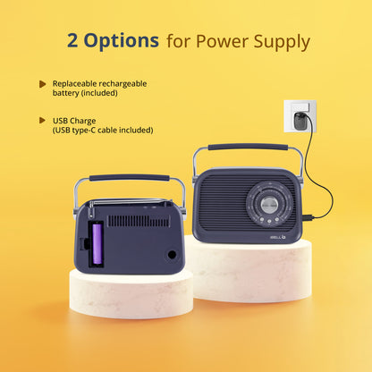 iBELL FM770BT Portable FM Radio with Bluetooth Speaker, AM/FM/SW 3-Band Tuner, USB & Micro TF Slot, MP3 Playback, Rechargeable Battery, Telescopic Antenna – Retro Style (Grey)